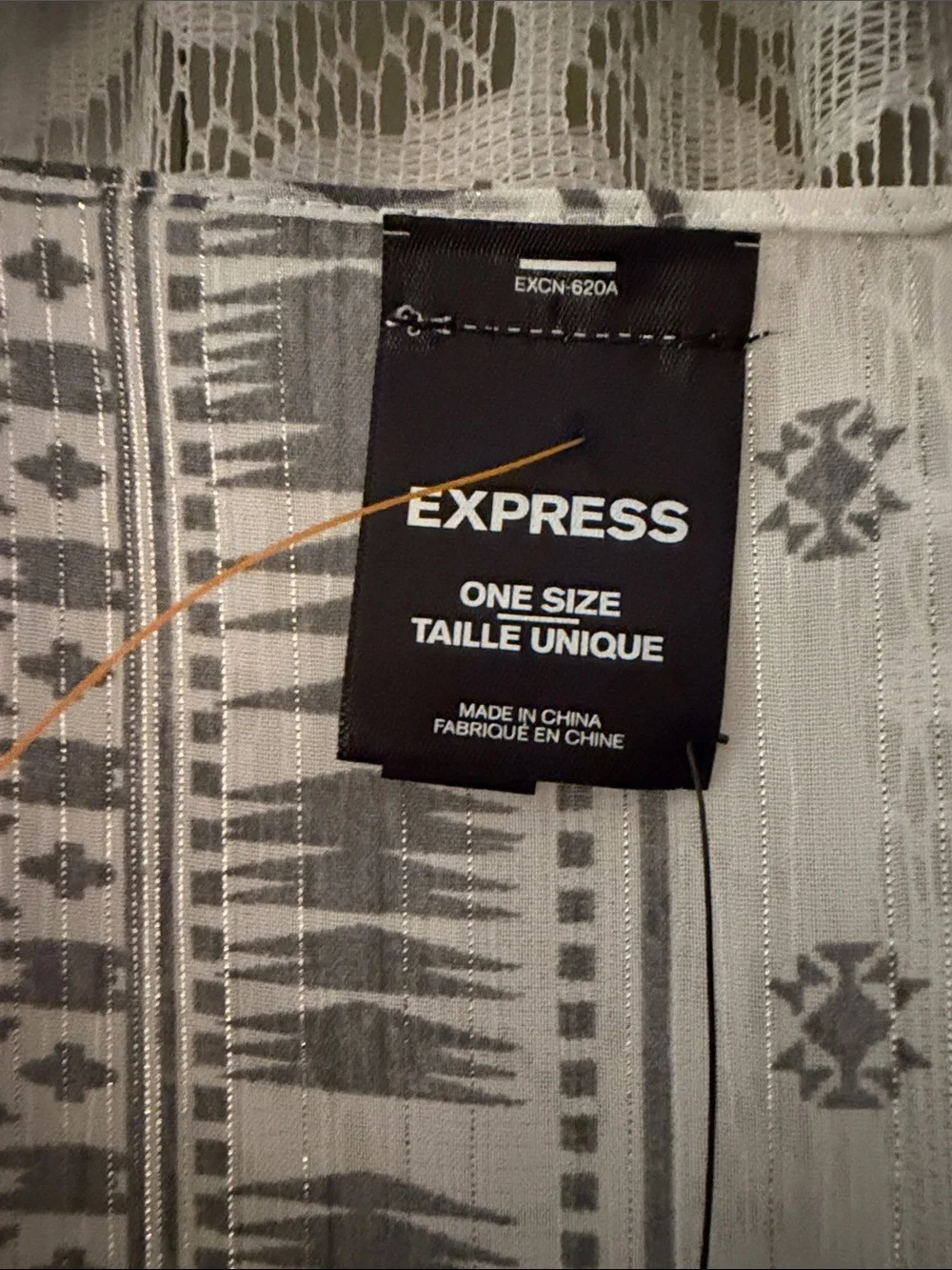 NWT Express White and Gray Pattern Chiffon Ruana with Metallic Accents